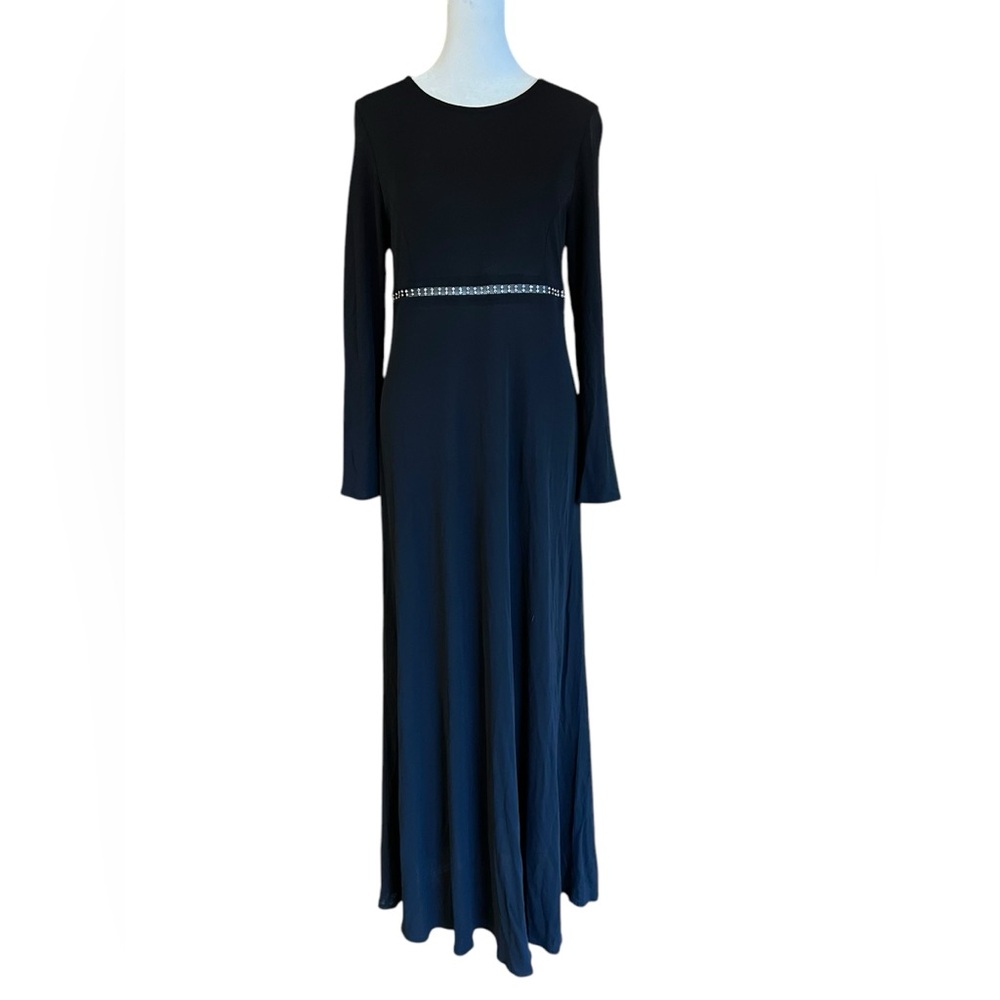 VTG JESSICA McCLINTOCK Black Long Sleeve Maxi Gown Empire Waist Dress Made in US